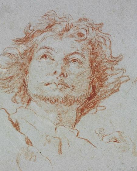 Giovanni Domenico Tiepolo: Tanulmányrajz Compostelai Szent Jakab fejéről, rajz Szépművészeti Múzeum, Grafikai Osztály