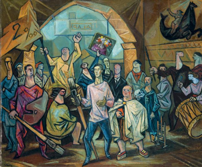 Bortnyik Sándor: Művészek bevonulása az Alapba, 1959, Szépművészeti Múzeum – Magyar Nemzeti Galéria, Jelenkori Gyűjtemény