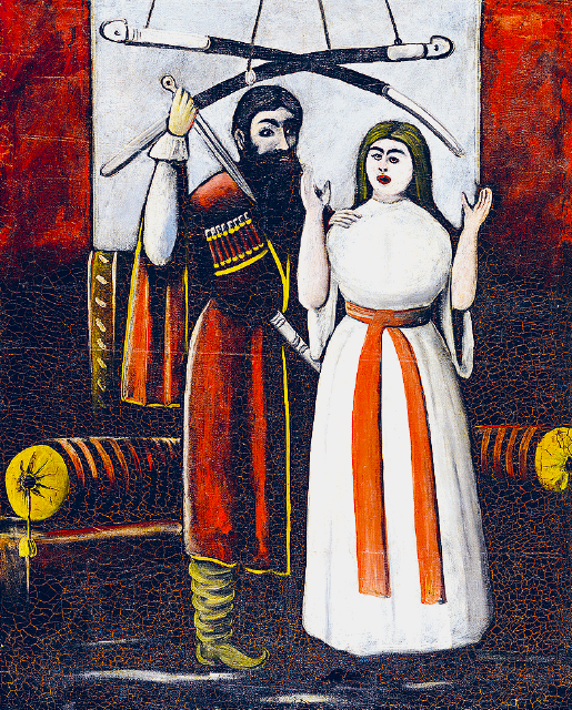 Niko Piroszmani (Piroszmanisvili): Fivér és nővér (jelenet Valerian Gunia 1897-es Fivér és nővér című darabjából), olaj, viaszosvászon, vászon, 139 x 112 cm, Iveta és Tamara Manaserov gyűjteménye