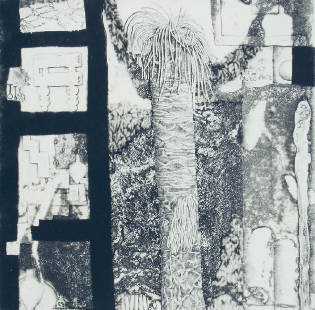 Maurer Dóra: Holtak háza (Pompeji sorozat 1.), 1963, rézkarc, vegyes technika, 168 x 160 mm © Maurer Dóra