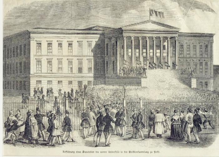 Népgyűlés a Nemzeti Múzeum épülete előtt 1848 áprilisában, Magyar Nemzeti Múzeum Történelmi Képcsarnok © Magyar Nemzeti Múzeum