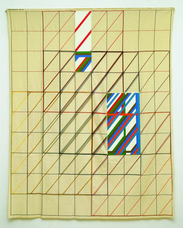 Displacements, 18. lépés két véletlen Quasi-képpel, 1976, vászon, fa, akril, 200 x 160 cm © Maurer Dóra