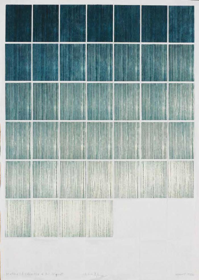 Nyomtatás kimerülésig, vonaltávolság 5 mm, 1979, hidegtű nyomatok, 100 x 70 cm, vászonra ragasztva © Maurer Dóra
