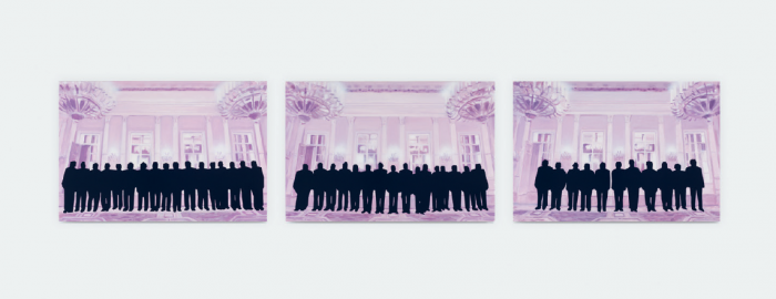 Borsos Lőrinc: Magyar kormányok triptichon (MDF, MSZP, FIDESZ), 2010, olaj, akril, zománcfesték, vászon, egyenként 100 × 150 cm, a művész tulajdona Fotó: Sulyok Miklós