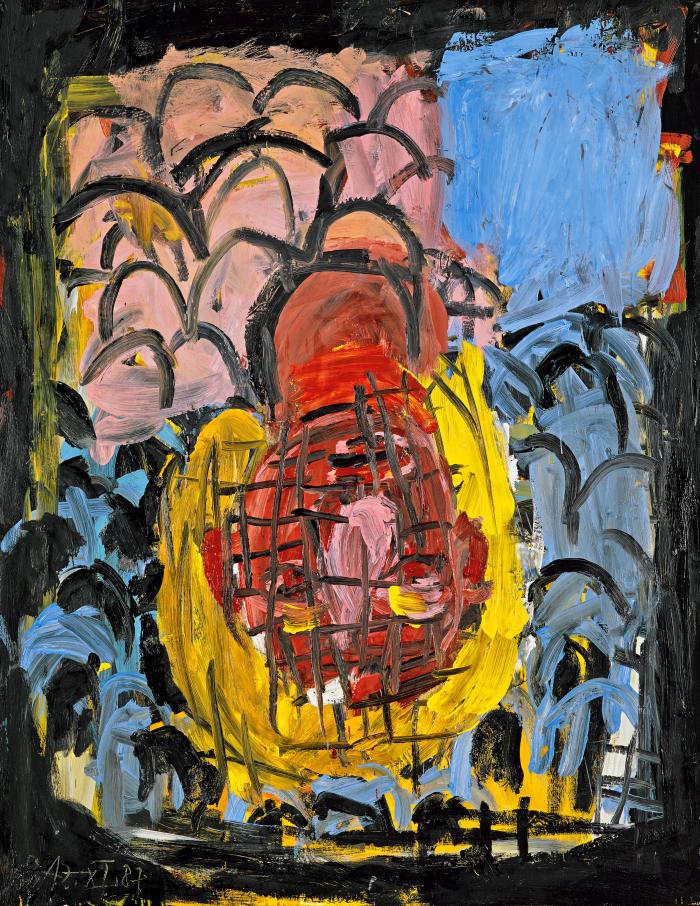 Georg Baselitz: A festő feje mint virágcsokor I., 1987, olaj, vászon, 146 x 114 cm, Sammlung Essl, Klosterneuburg Fotó: Georg Baselitz, Archiv © Georg Baselitz
