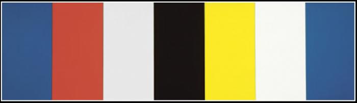 Ellsworth Kelly: Vörös, Sárga, Kék, Fehér és Fekete, 1953, olaj, vászon (7 tábla), 99,1 cm×350,2 cm, Art Institut of Chicago © Google Art Project