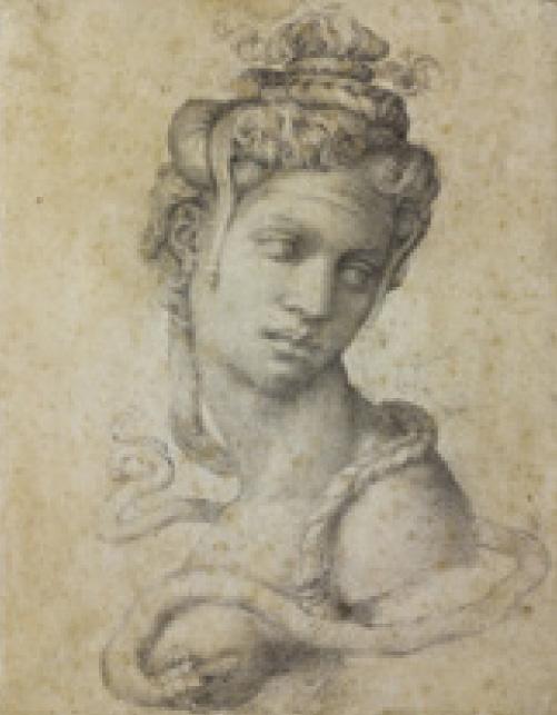 Michelangelo Buonarroti: Kleopátra, 1532–33 k., fekete kréta, firenze, Casa Buonarroti (Muscarelle Museum of Art at The College of William & Mary in Virginia) © Museum of fine Arts Boston