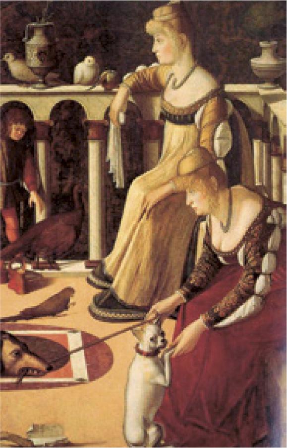 Vittore Carpaccio: Két velencei dáma, 1495 körül, olaj és tempera, fa, 94 × 63 cm Venezia, Museo Correr