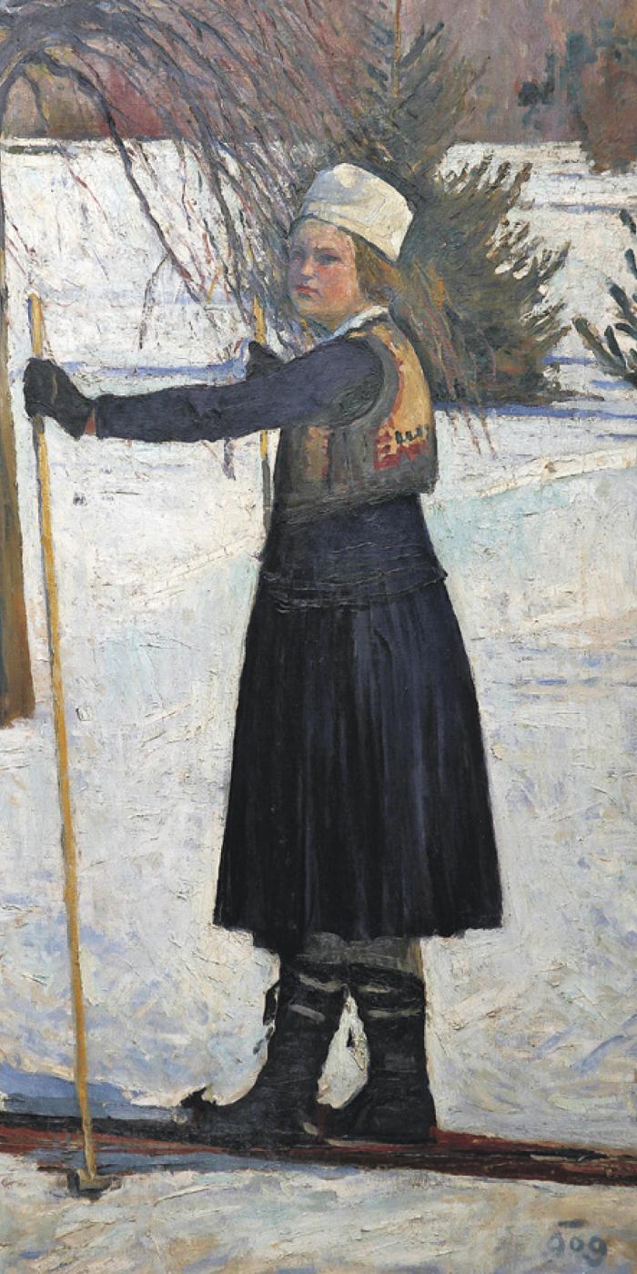 Körösfői-Kriesch Aladár: Margit síel, 1909. olaj, vászon, 108 × 56 cm. Magántulajdon © Tóth Simon Ferenc