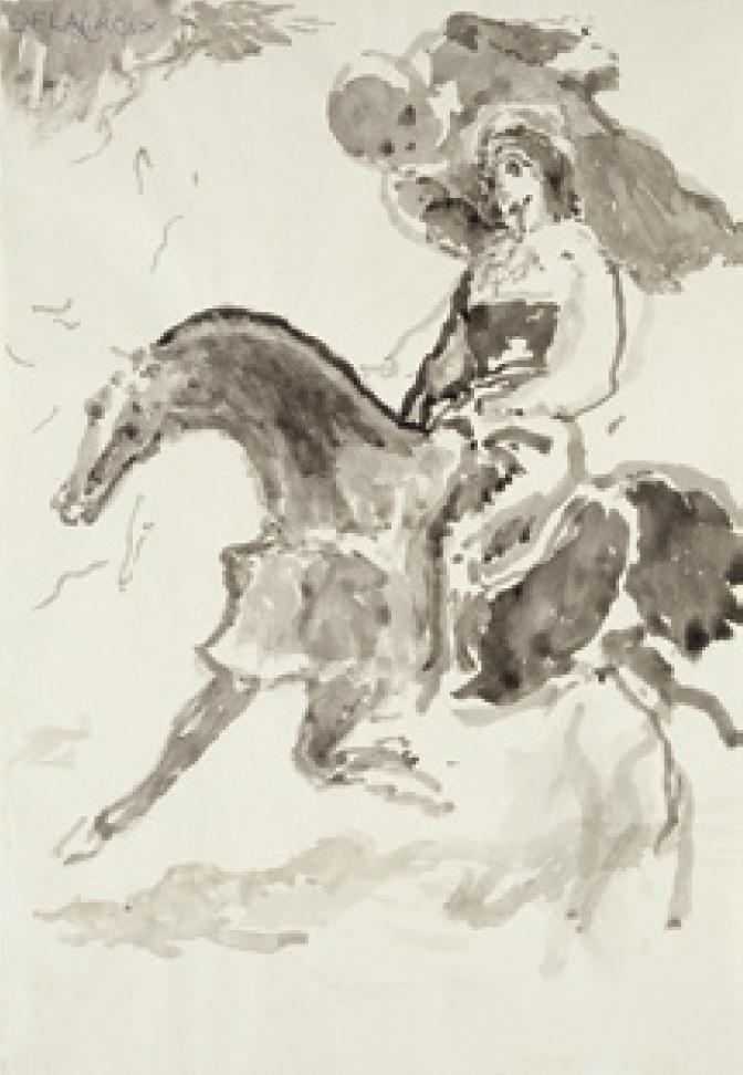 Poszt-stroke alkotás Delacroix után, papír, akvarell © Ferenczy Család Művészeti Alapítvány