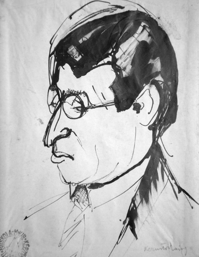 Kernstok Károly: Szemüveges férfi, 1920 k., papír, tus, toll, ecset, 181 × 140 mm MKE, ltsz.: 6486, ajándék a művész özvegyétől, 1946-149