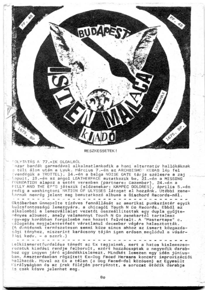 Egy Isten Malaca fanzine hátsó borítója (1990) Forrás: Országos Széchényi Könyvtár Elektronikus Periodika Archívum és Adatbázis