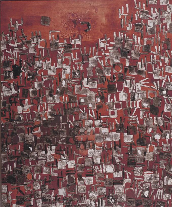 Ország Lili: Vörös város, é. n., olaj, farost, 60 × 50 cm | Antal−Lusztig-gyűjtemény, Debrecen © MODEM © Fotó: Nagy Gábor