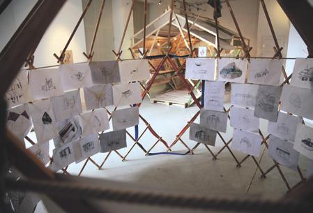 ex-artists' collective (Loránt Anikó – Kaszás Tamás): Kétéltű (faliújság – jurta), 2011, installáció, videó, rajzok papíron; változó méretek © Fotó: állóképek a videóból: https://vimeo.com/51676890