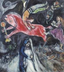 Marc Chagall: A vörös ló, 1938–1944, olaj, vászon, 114 × 103 cm | Párizs, Centre George Pompidou, Musée national d’art moderne/Centre de création industrielle, Letét a nantes-i Musée des Beaux-Arts-ban