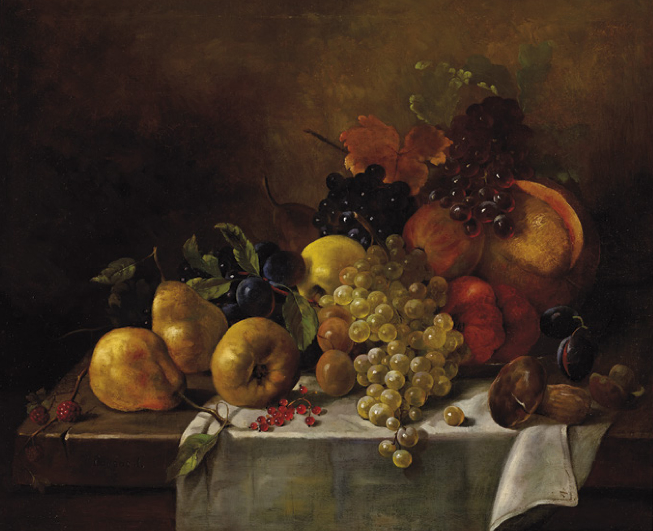 Borsos József: Gyümölcs-csendélet gombával, 1840-es évek, olaj, vászon, 56×69 cm | jelezve balra lent: Borsos J © Fotó: Darabos György