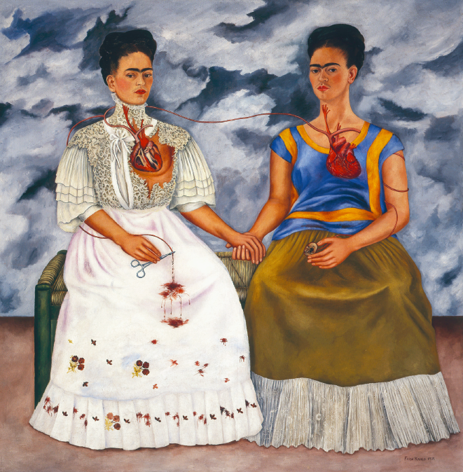 Frida Kahlo: A két Frida (Las dos Fridas), 1939, olaj, vászon, 173 x 173 cm, Museo de Arte Moderno, INBA, Mexico City © 2017 Banco de México Diego Rivera Frida Kahlo Museums Trust, Mexico, D.F. / Artists Rights Society (ARS), New York HUNGART © 2017
