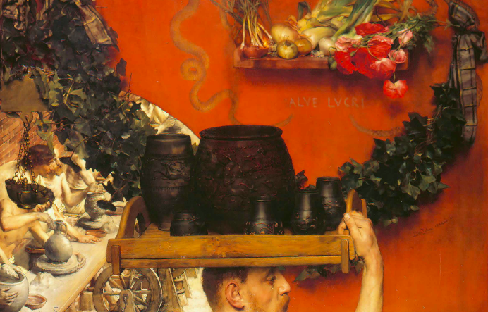 Lawrence Alma-Tadema: Római fazekasok Britanniában (Hadrianus Angliában), 1884, Opus CCLXI (Section A), olaj, vászon, 76,2 × 119,4 cm © Koninklijke Verzamelingen (Royal Collections), The Hague