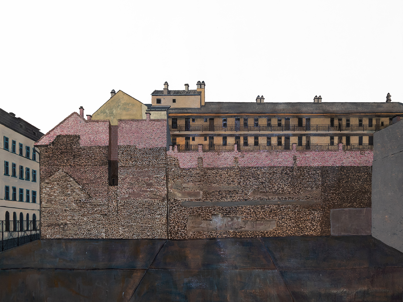 11 brickwalls on the corner of szerdahelyi and karacsony streets nr. 1 2019 canvas oil 150x200 cm