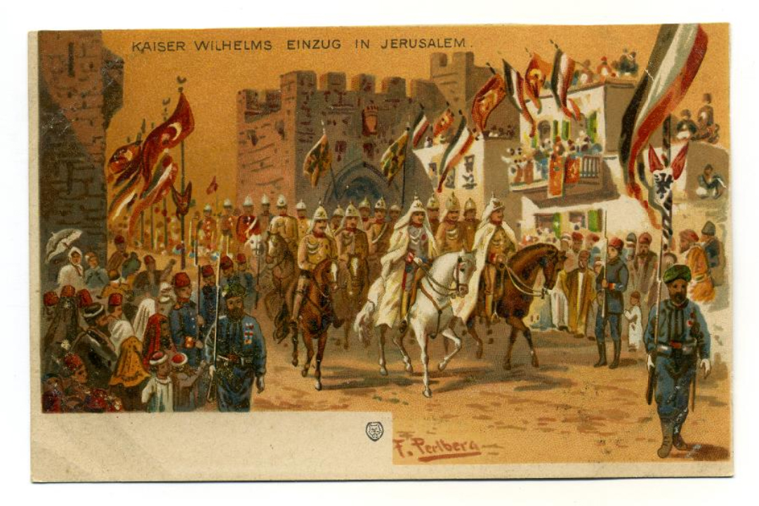 II. Vilmos bevonulása Jeruzselembe, színes képeslap F. Perlberg után, 1898 körül