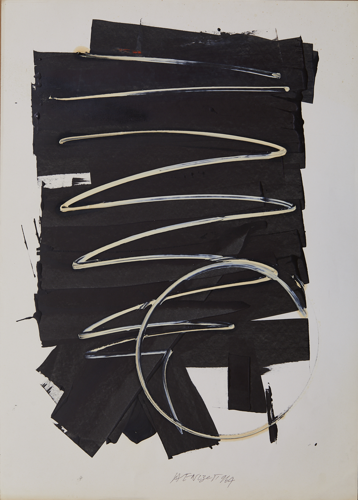 Hencze Tamás - Fehér rajz,1964 60x40 cm olaj, papír