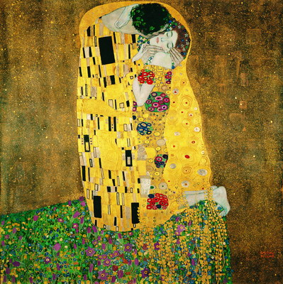 Gustav Klimt: Csók, 1907/1908, olaj, arany, ezüst, vászon, 180x180 cm, Belvedere, Bécs © Belvedere, Wien