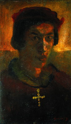 Gulácsy Lajos: Önarckép, 1903, olaj, papírlemez, 35x21 cm, Magyar Nemzeti Galéria